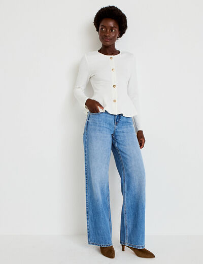 Top p&eacute;plum ajust&eacute; manches longues ecru femme