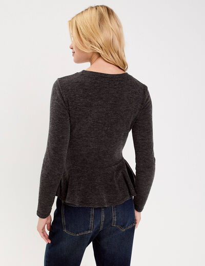 Pull ajust&eacute; court manches longues gris fonc&eacute; femme