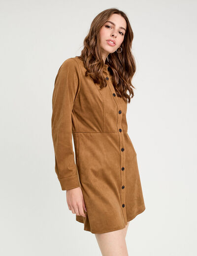 Robe &eacute;vas&eacute;e su&eacute;dine marron femme