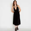 Robe longue droite fines bretelles col v noir femme