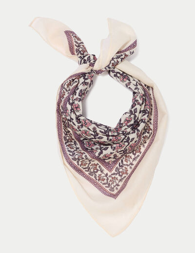 Foulard satin&eacute; soyeux ecru femme