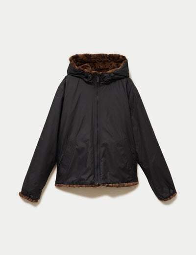 Parka r&eacute;versible &agrave; capuche noir femme