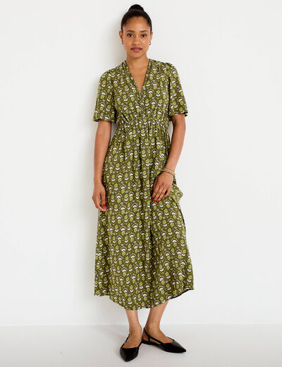 Robe longue manches courtes vert femme