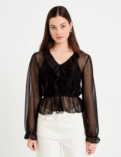 Blouse d&eacute;collet&eacute; manches longues gris argent femme