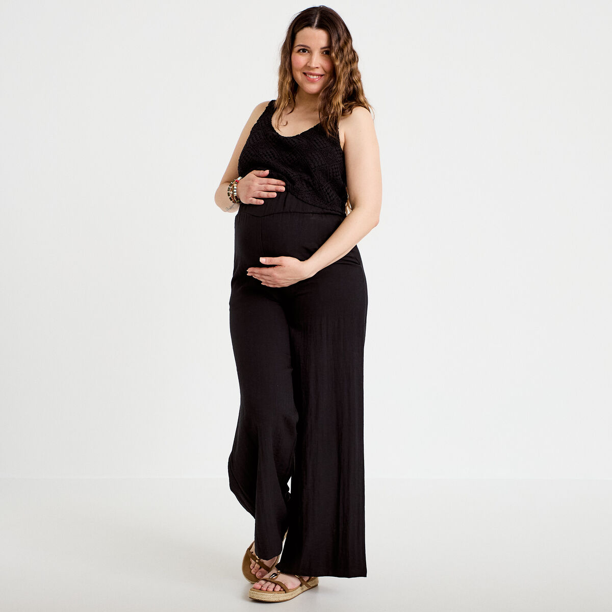 Combinaison bi-mati&egrave;re coupe large noir femme