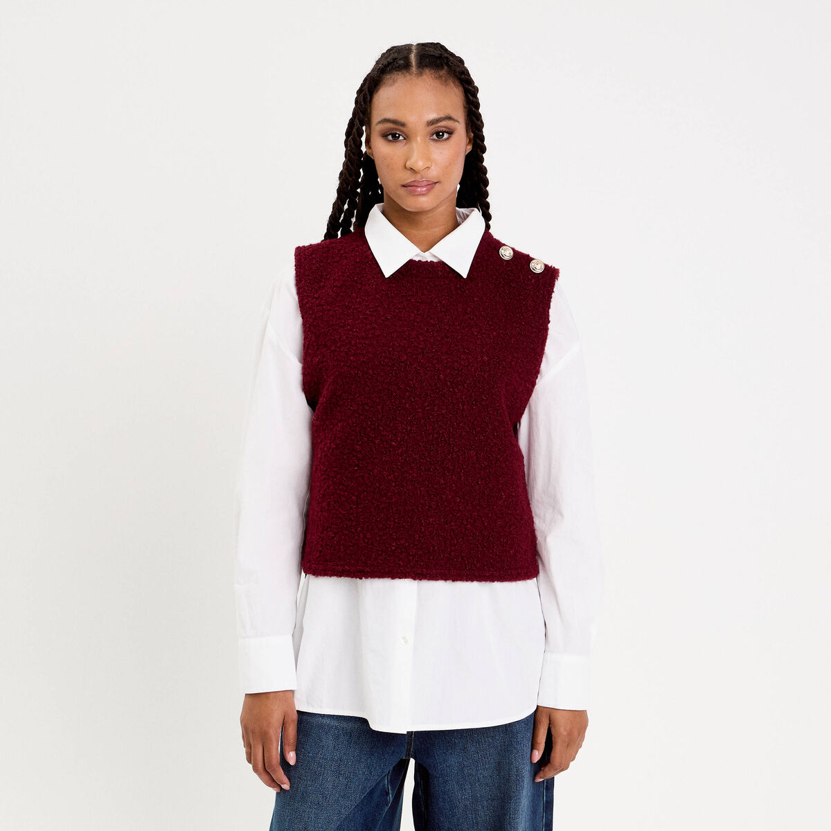 Pull sans manches violet fonc&eacute; femme