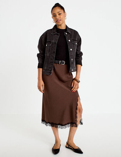 Top ajust&eacute; col rond manches courtes noir femme