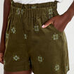 Short taille haute en velours brod&eacute; vert kaki femme