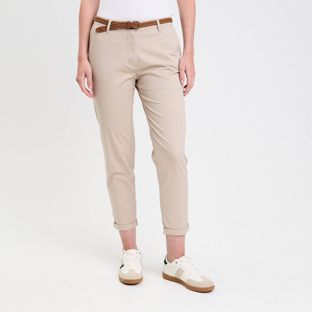 Pantalon chino 7/8&egrave;me beige femme