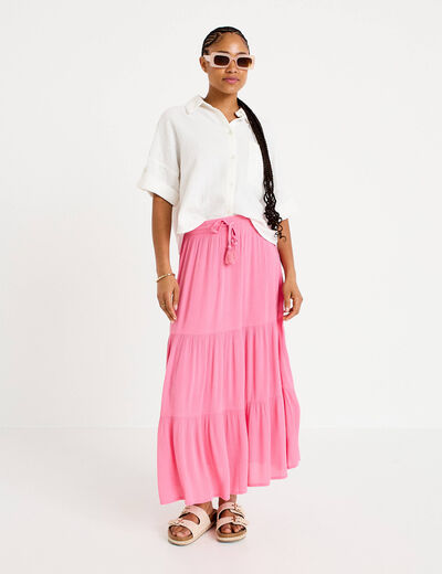 Jupe longue pliss&eacute;e &eacute;vas&eacute;e rose vif femme