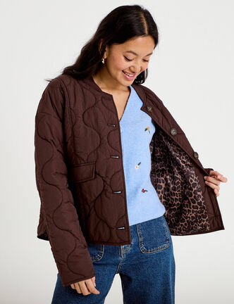 Veste ample manches longues marron fonc&eacute; femme