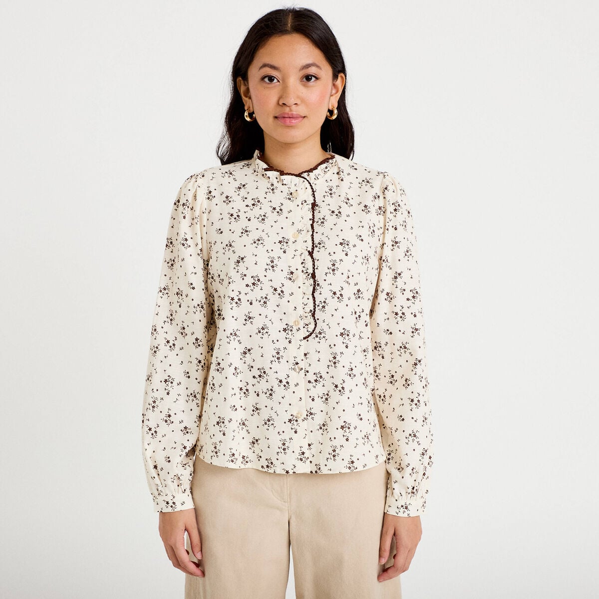 Chemise droite manches longues multicolore femme