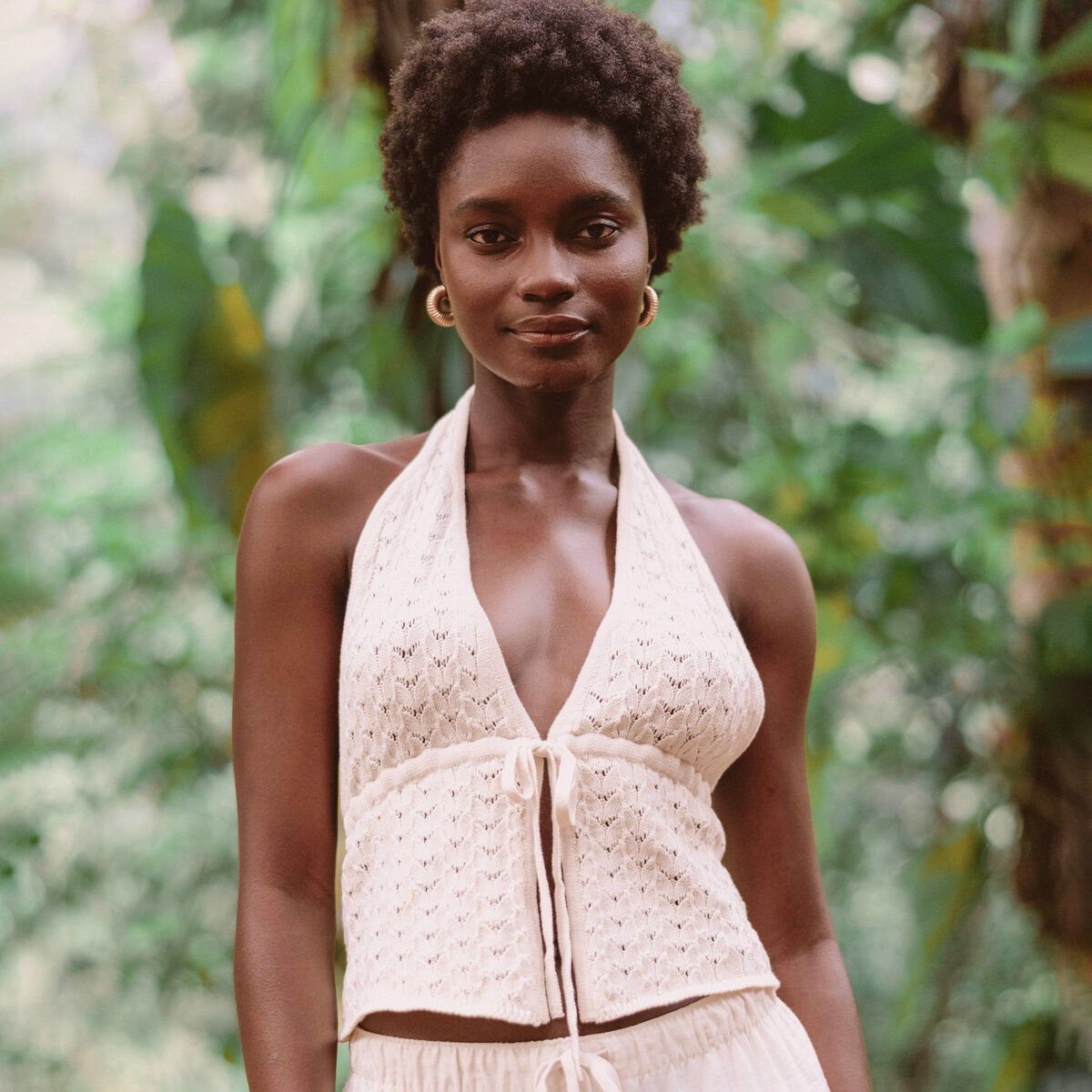 Top ajour&eacute; ecru femme