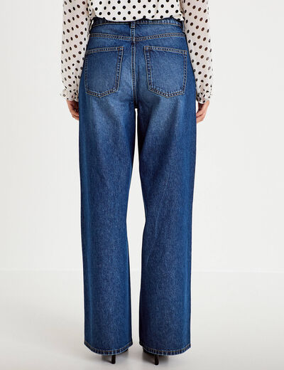 Jeans wide leg taille haute bleu fonc&eacute; femme