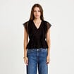 Blouse d&eacute;collet&eacute; voile manches courtes noir femme