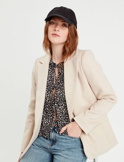 Veste blazer boutonn&eacute;e beige femme