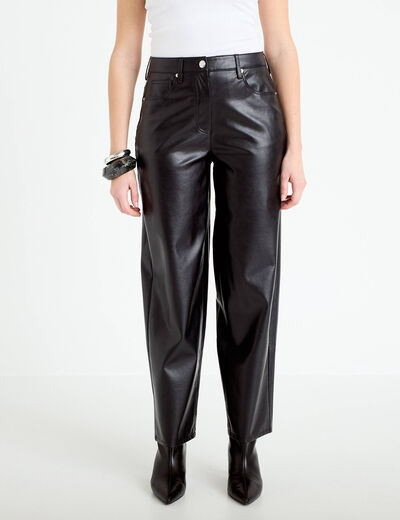 Pantalon barrel taille haute similicuir noir femme