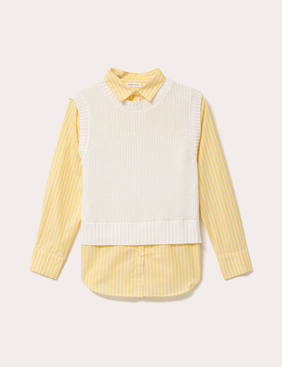 Pull chemise 2-en-1 jaune clair femme