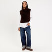 Pull 2-en-1 col amovible marron fonc&eacute; femme