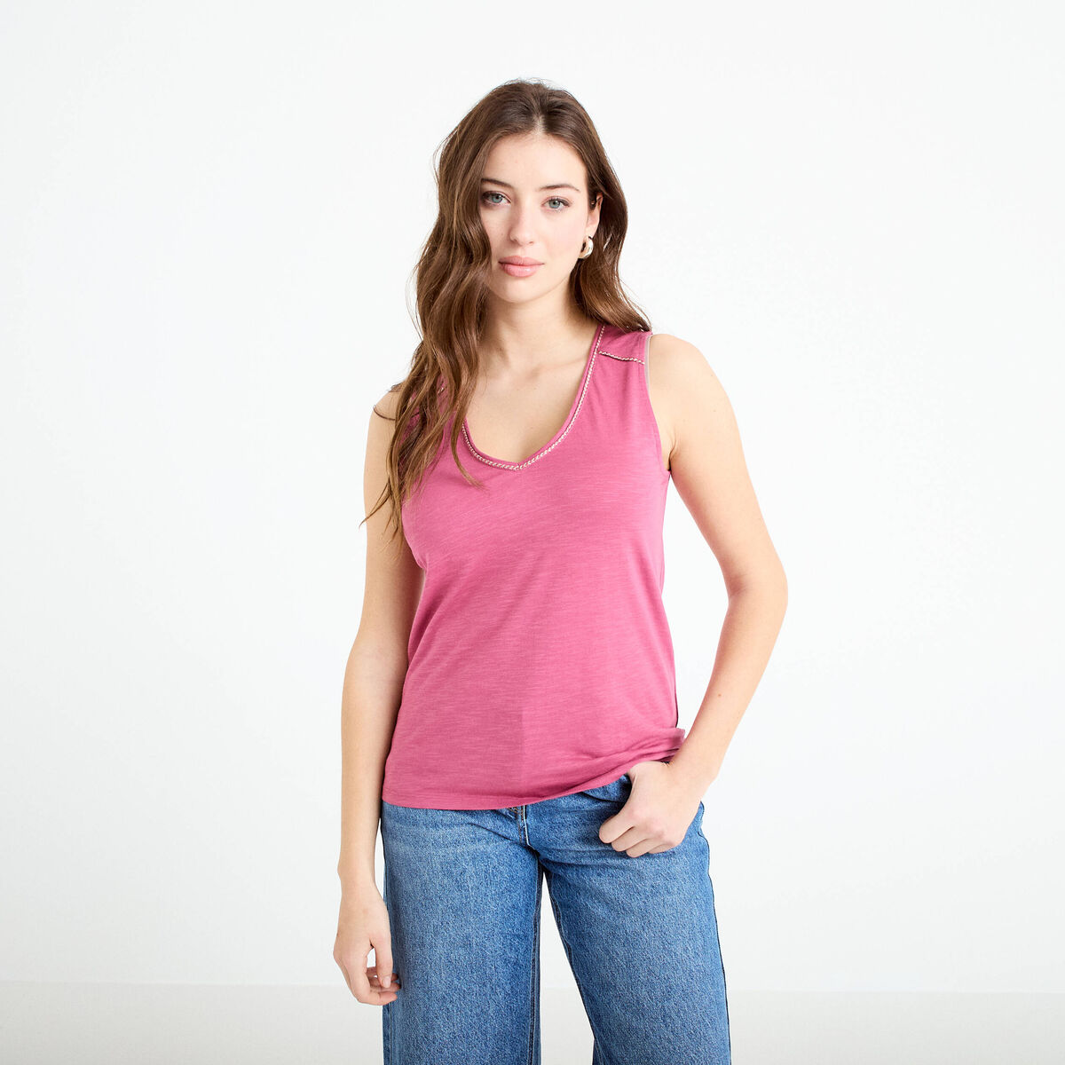 D&eacute;bardeur col v vieux rose femme
