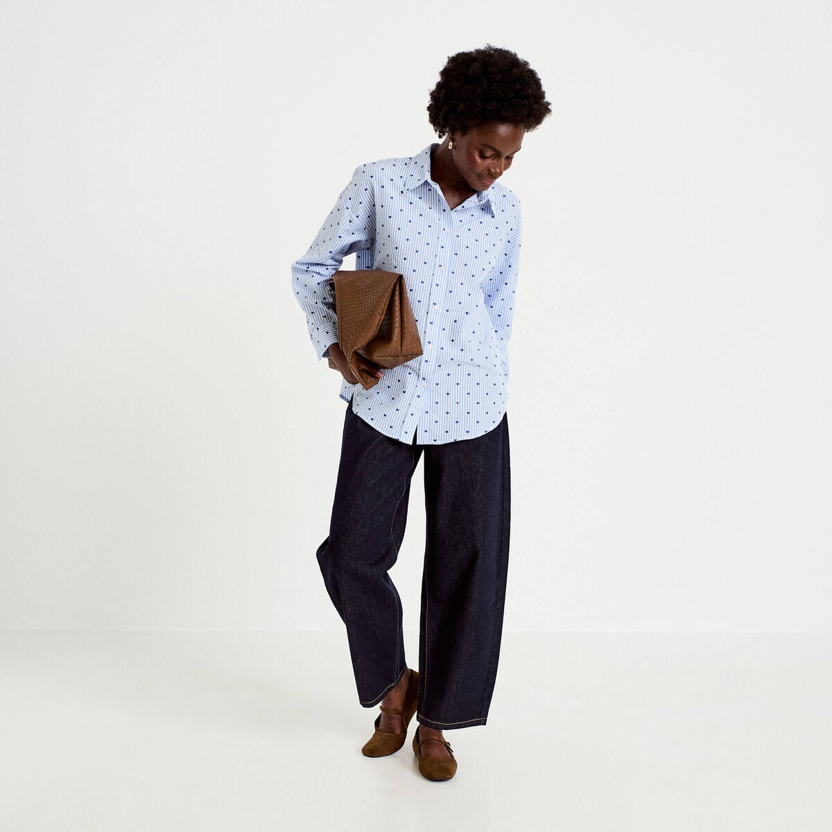 Chemise oversize manches longues bleu femme
