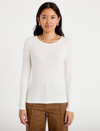 T-shirt uni &agrave; manches longues ecru femme
