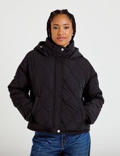 Veste droite &agrave; capuche manches longues noir femme
