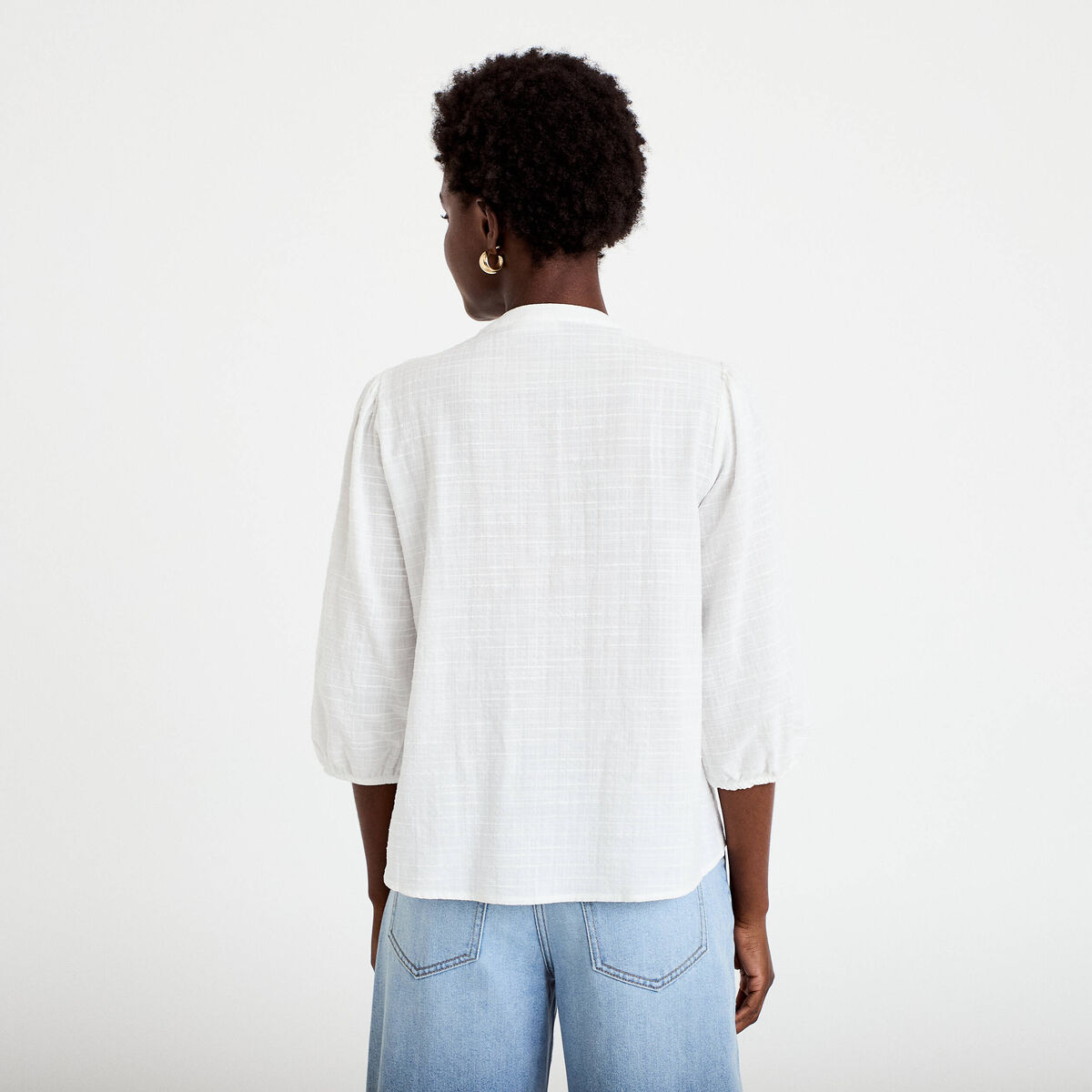 Blouse ample col v manches 3/4 ecru femme