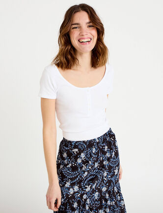 T-shirt c&ocirc;tel&eacute; blanc femme
