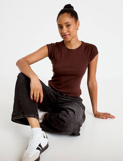 T-shirt manches courtes marron femme