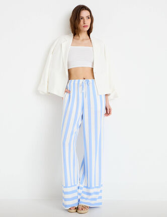 Pantalon large taille standard blanc femme