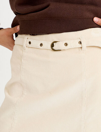 Jupe-short &eacute;vas&eacute;e velours ceinture ecru femme