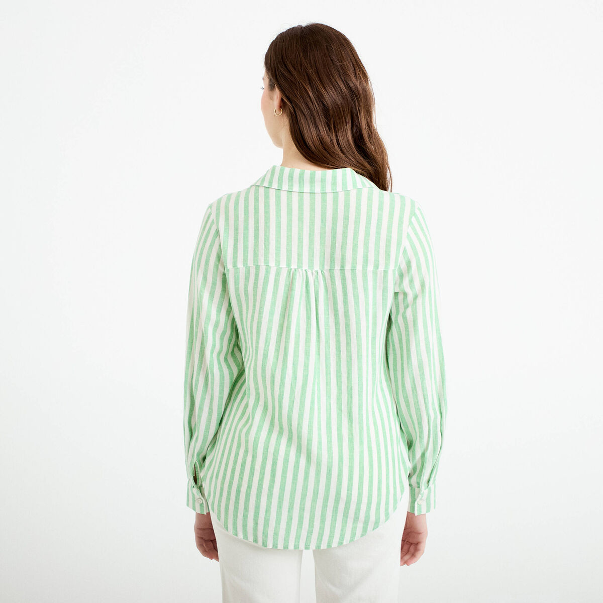 Chemise lin col V manches longues vert femme