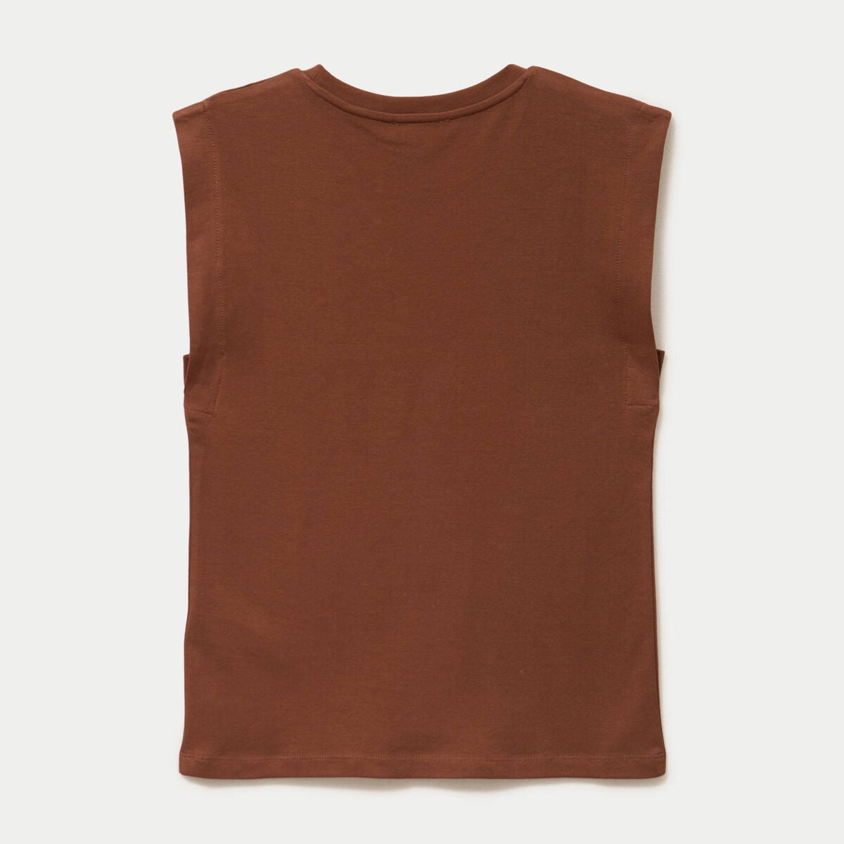 T-shirt col rond sans manches marron femme
