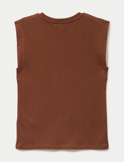 T-shirt col rond sans manches marron femme