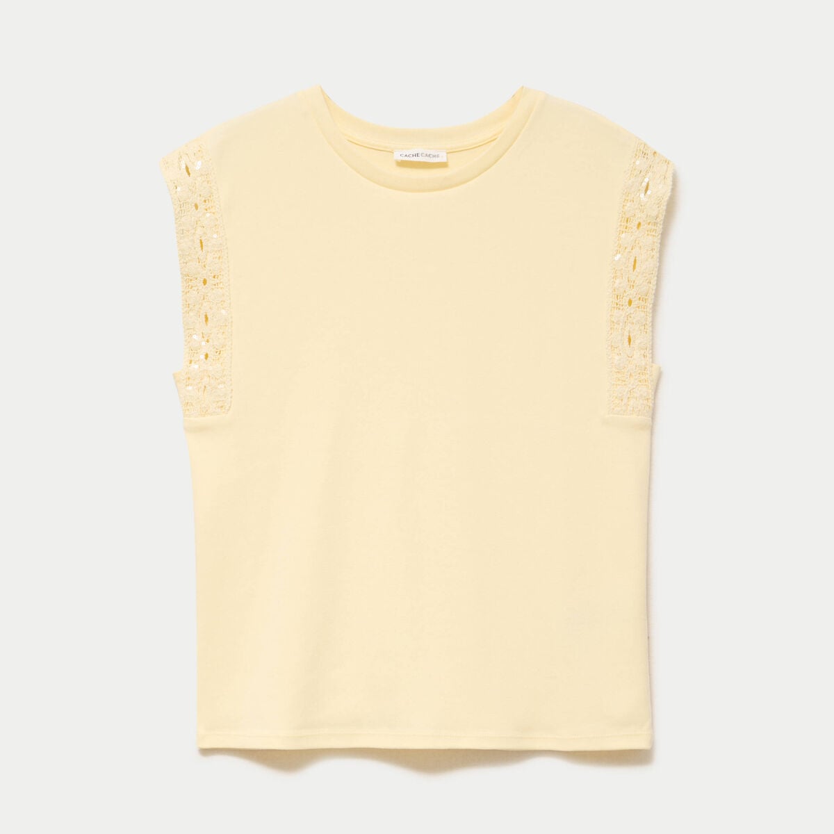 D&eacute;bardeur col rond jaune pastel femme