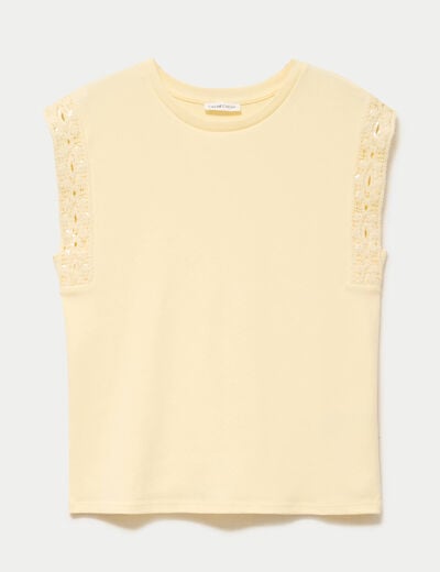D&eacute;bardeur col rond jaune pastel femme
