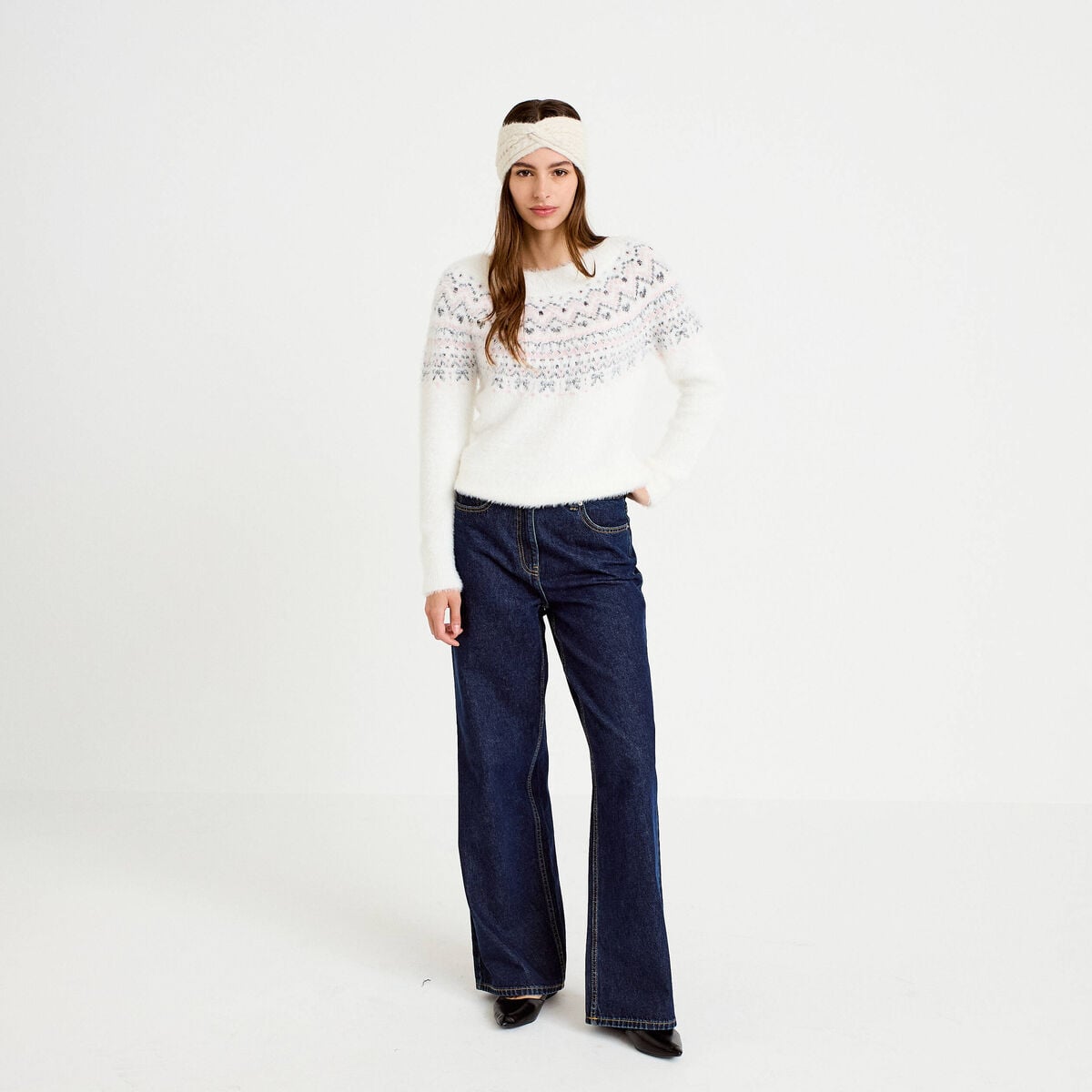 Pull manches longues ecru femme