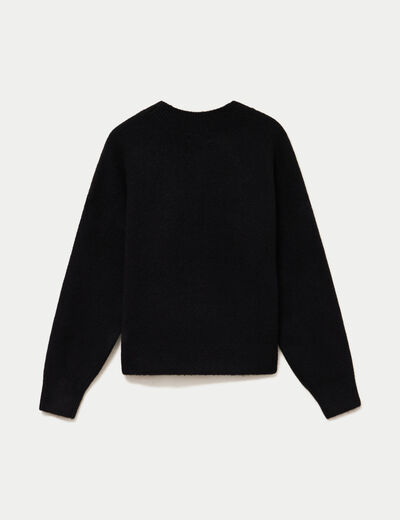 Pull ample col rond manches longues noir femme