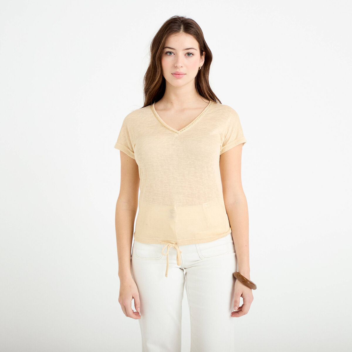 T-shirt d&eacute;tail noeud sable femme