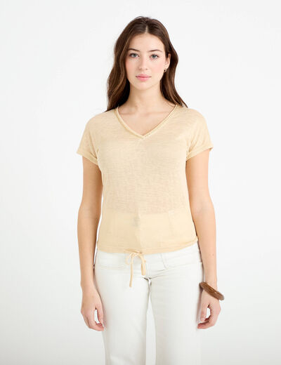 T-shirt d&eacute;tail noeud sable femme