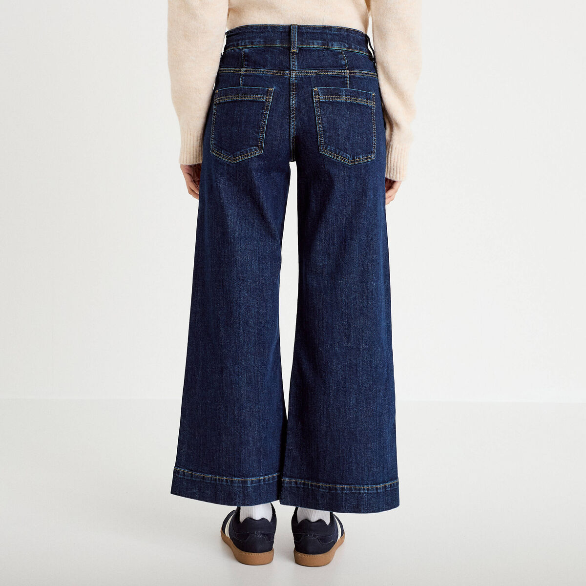 Jean wide leg cropped taille haute denim blue black femme