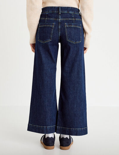 Jean wide leg cropped taille haute denim blue black femme