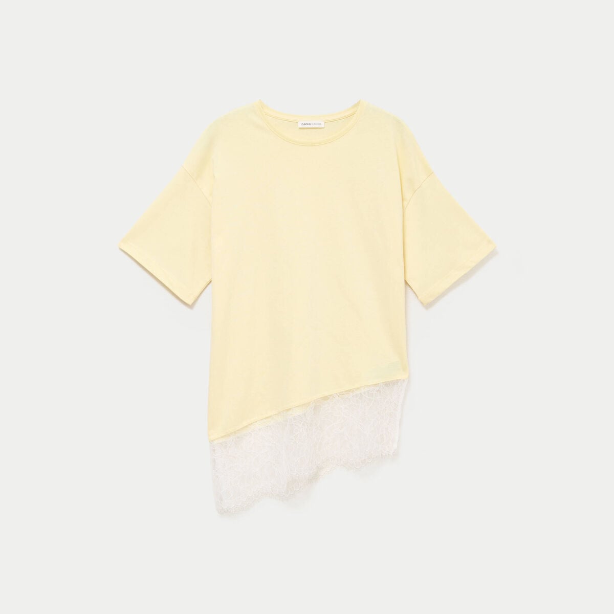 T-shirt oversize longue dentelle jaune clair femme