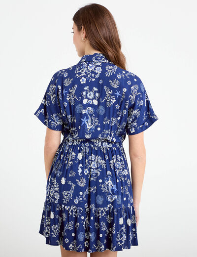 Robe courte &eacute;vas&eacute;e col chemise bleu marine femme