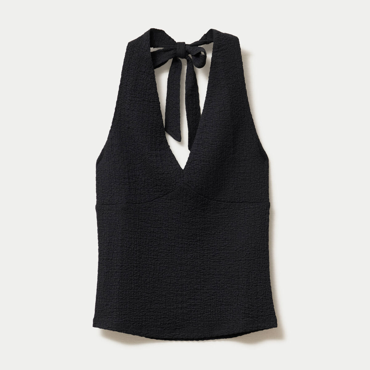 Top cintr&eacute; sans manches avec relief noir femme