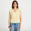 Blouse &agrave; volants jaune pastel femme