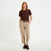 Pantalon chino 7/8&egrave;me taille &eacute;lastiqu&eacute;e taupe femme