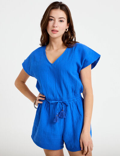 Combishort pliss&eacute; bleu electrique femme