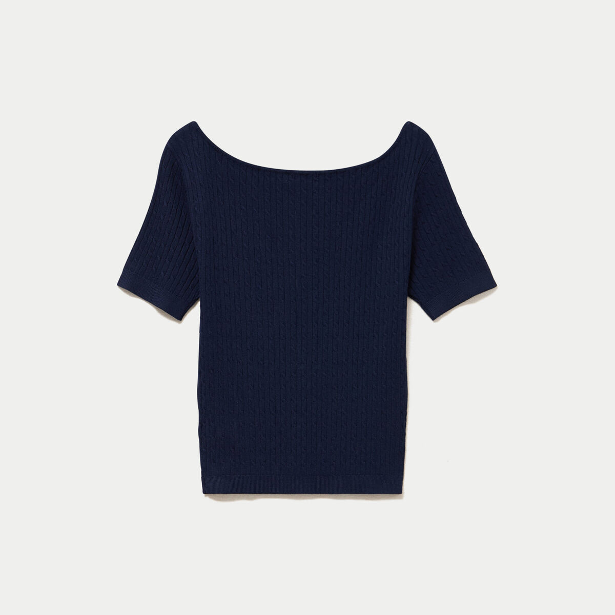 Pull ajust&eacute; court col bateau bleu marine femme